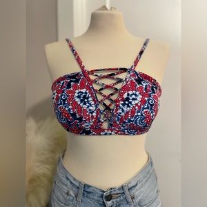 Michael Kors Medium Angelina Red & Blue Bikini Top